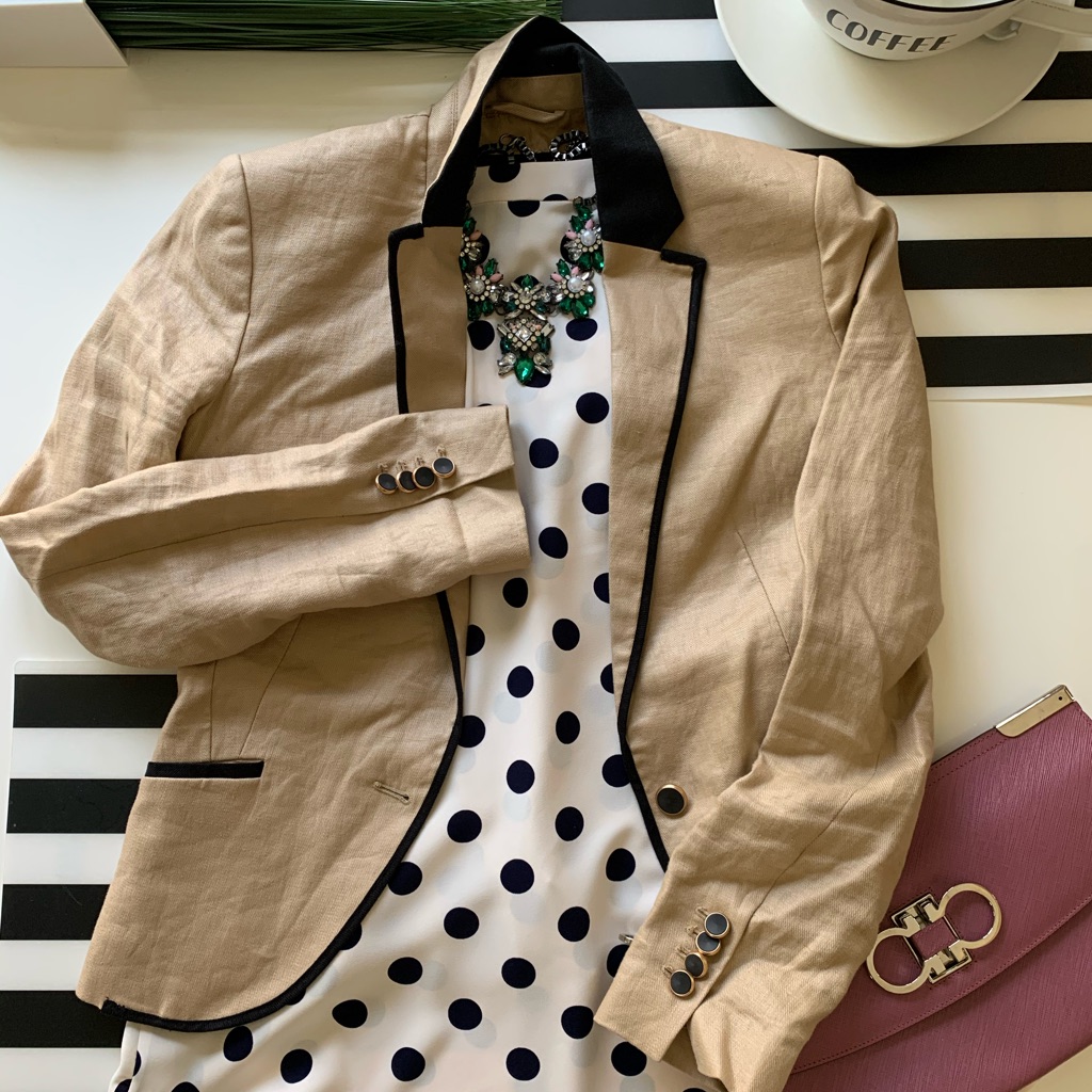 Mango Linen Piping Blazer